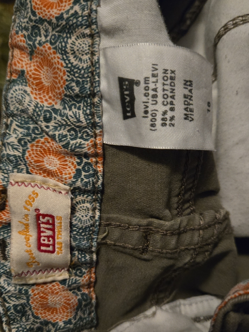 Levi's Womens Olive Green Jeans with Floral Waistband